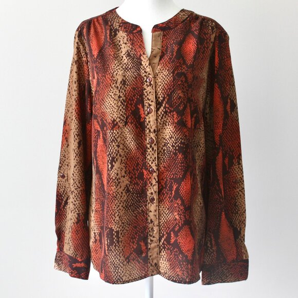 Notations Burnt Orange Snakeskin Print Long-Sleeve Button-Up Blouse Medium - Picture 1 of 6